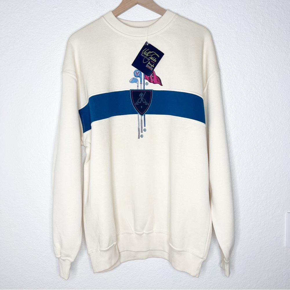 Vintage 90s Nick Faldo Pringle Sports Golf Sweatshirt Cream Crewneck Large NWT